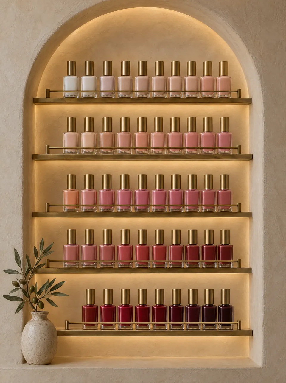 An arched niche of lacquer bottles from porcelain nudes to cherry